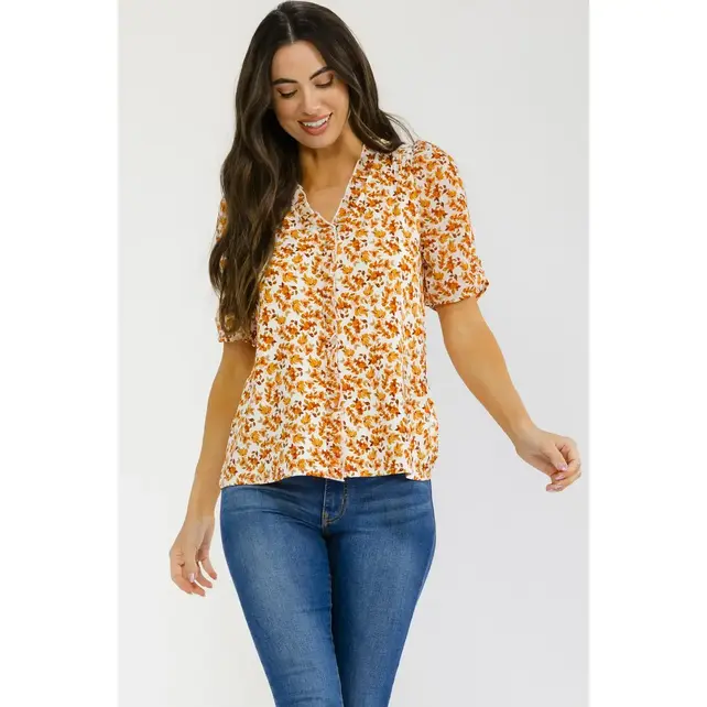 Lolla Ruffle Trim Button Down Blouse - Ivory Rust