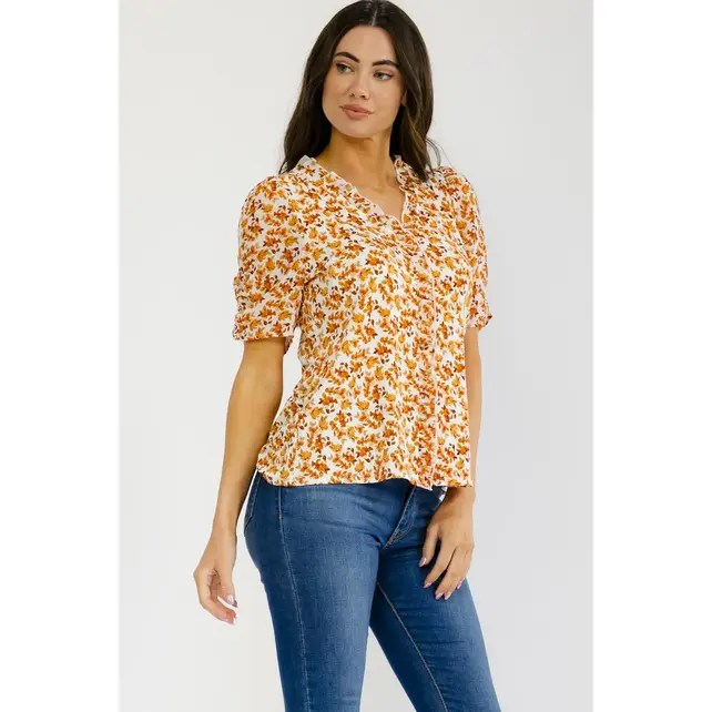 Lolla Ruffle Trim Button Down Blouse - Ivory Rust