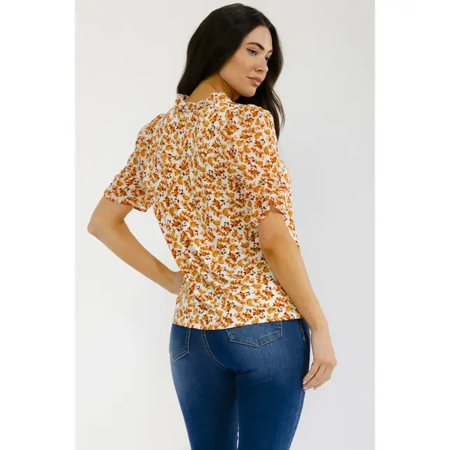 Lolla Ruffle Trim Button Down Blouse - Ivory Rust
