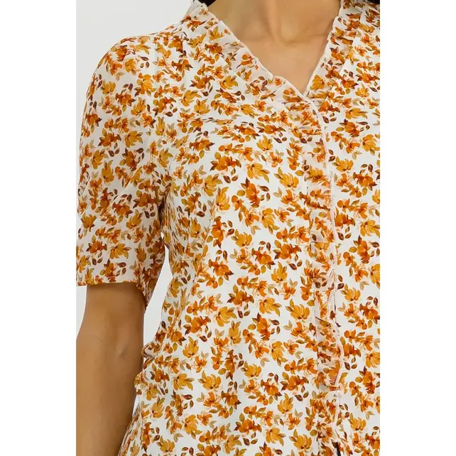 Lolla Ruffle Trim Button Down Blouse - Ivory Rust
