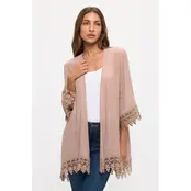 Crochet Lace Open Front Kimono Taupe