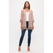Crochet Lace Open Front Kimono Taupe