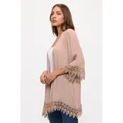Crochet Lace Open Front Kimono Taupe