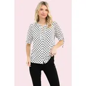 Bow Print Mix Media Ruffle Shirt - Ivory Black