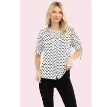 Bow Print Mix Media Ruffle Shirt - Ivory Black