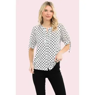 Bow Print Mix Media Ruffle Shirt - Ivory Black