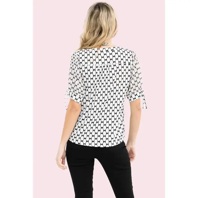 Bow Print Mix Media Ruffle Shirt - Ivory Black