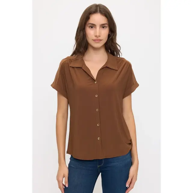 Button Down Collared Shirt - Brown
