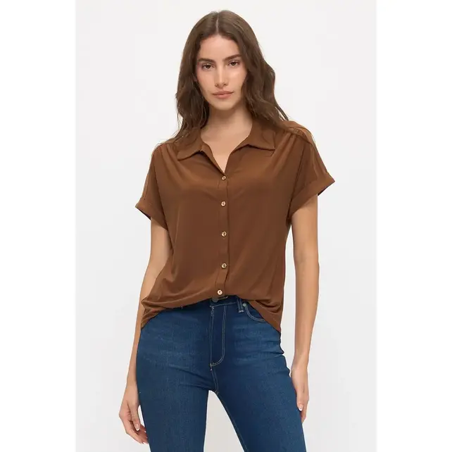 Button Down Collared Shirt - Brown