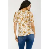 Floral Pleated Mix Media Tee - Ivory Taupe