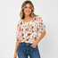 Crochet Puff Sleeve Peasant - Ivory Rust Olive