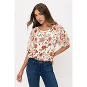 Crochet Puff Sleeve Peasant - Ivory Rust Olive