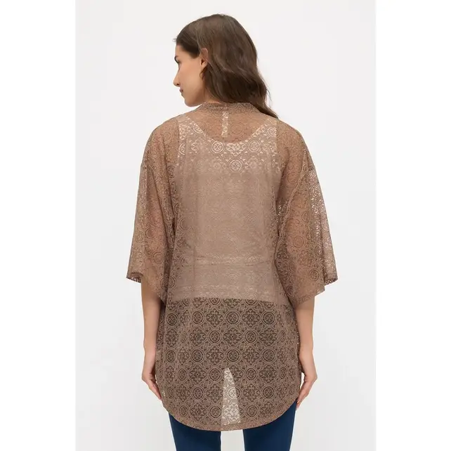 Floral Lace Kimono - Brown