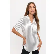 Striped Ity Roll Tab Shirt - Ivory Navy Taupe