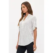 Striped Ity Roll Tab Shirt - Ivory Navy Taupe
