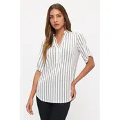 Striped Ity Roll Tab Shirt - Ivory Navy Taupe