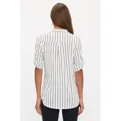 Striped Ity Roll Tab Shirt - Ivory Navy Taupe