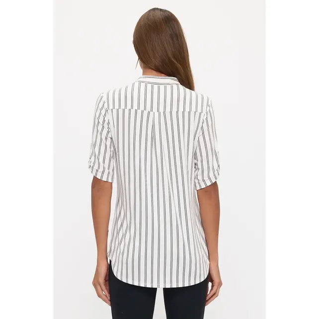 Striped Ity Roll Tab Shirt - Ivory Navy Taupe