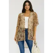 Cover Up Mesh Dolman Kimono - Rust Cream