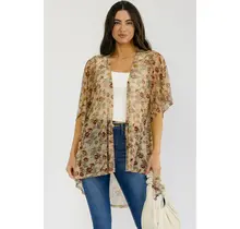 Cover Up Mesh Dolman Kimono - Rust Cream