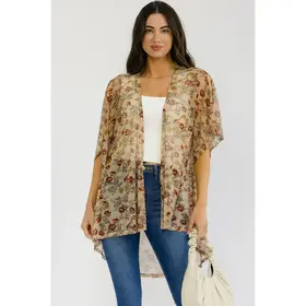 Cover Up Mesh Dolman Kimono - Rust Cream