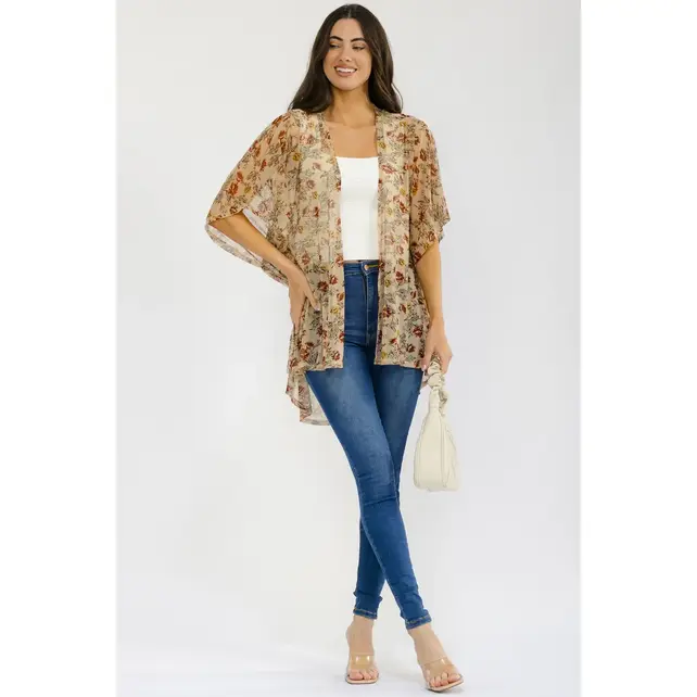 Cover Up Mesh Dolman Kimono - Rust Cream