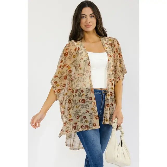 Cover Up Mesh Dolman Kimono - Rust Cream