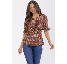 Polka Dot Puff Sleeve Top - Brown Ivory