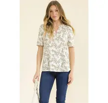 Paisley Print Split Neck Shirt - Ivory Olive