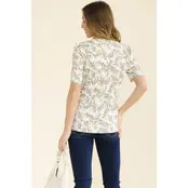 Paisley Print Split Neck Shirt - Ivory Olive