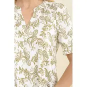 Paisley Print Split Neck Shirt - Ivory Olive