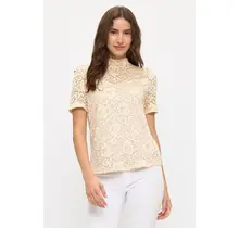 Floral Lace Illusion Mock Neck - Cream Nude
