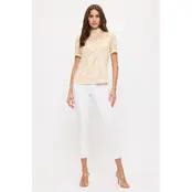 Floral Lace Illusion Mock Neck - Cream Nude