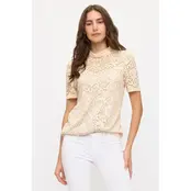 Floral Lace Illusion Mock Neck - Cream Nude