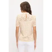 Floral Lace Illusion Mock Neck - Cream Nude