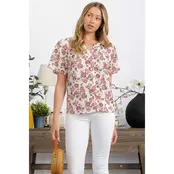 Floral Button Down Shirt - Ivory Red Mustard