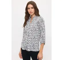 Knit Crepe Mandarin Shirt - Ivory Black