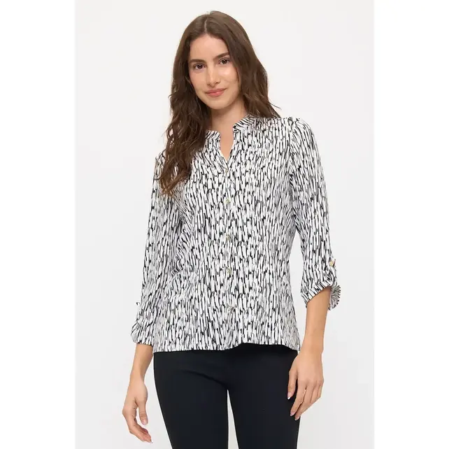 Knit Crepe Mandarin Shirt - Ivory Black