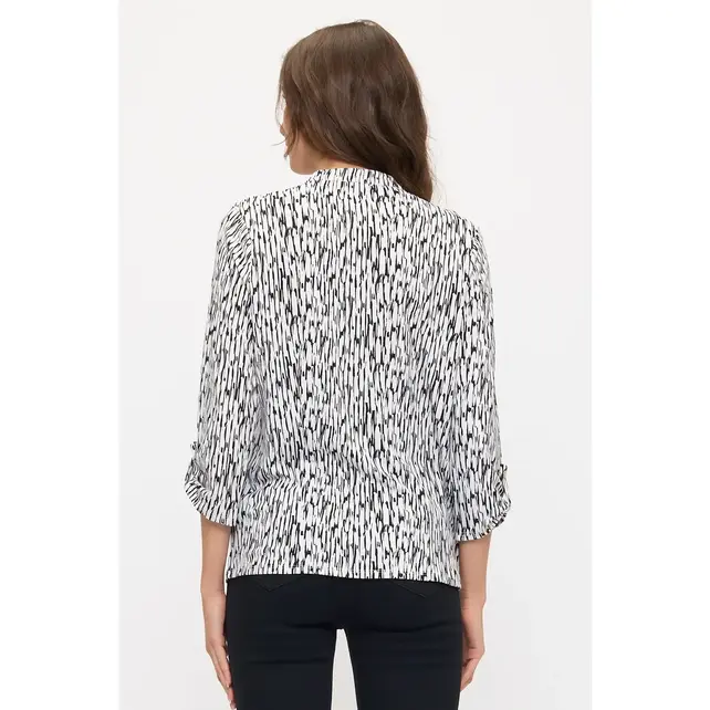 Knit Crepe Mandarin Shirt - Ivory Black