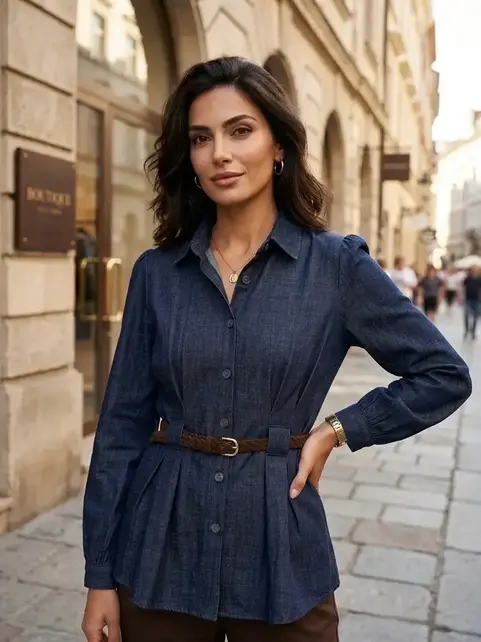 Simma Fitted Denim Shirt with Belt