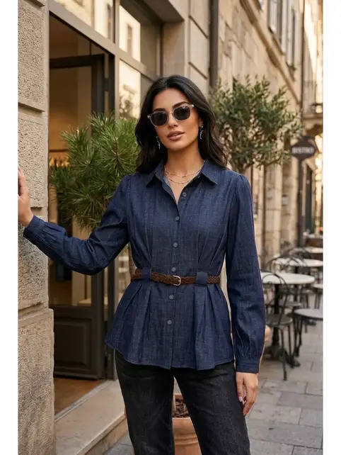Simma Fitted Denim Shirt with Belt
