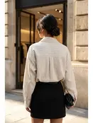 Oversized Striped Shirt with Pocket - Beige