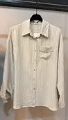 Oversized Striped Shirt with Pocket - Beige