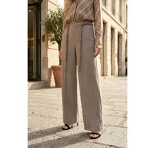 Solanda Striped Pants with Belt - Beige