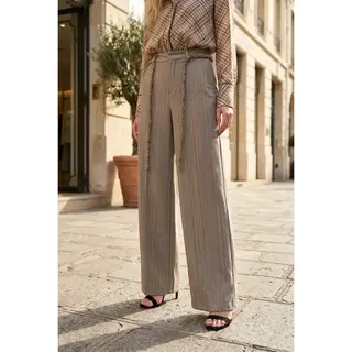 Solanda Striped Pants with Belt - Beige
