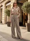 Solanda Striped Pants with Belt - Beige
