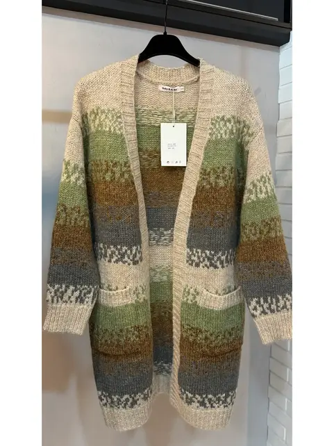 Simellan Long Jacquard Knit Cardigan - Olive
