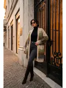 Simellan Long Jacquard Knit Cardigan - Olive