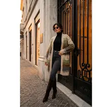 Simellan Long Jacquard Knit Cardigan - Olive