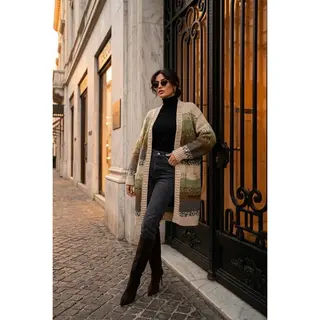 Simellan Long Jacquard Knit Cardigan - Olive